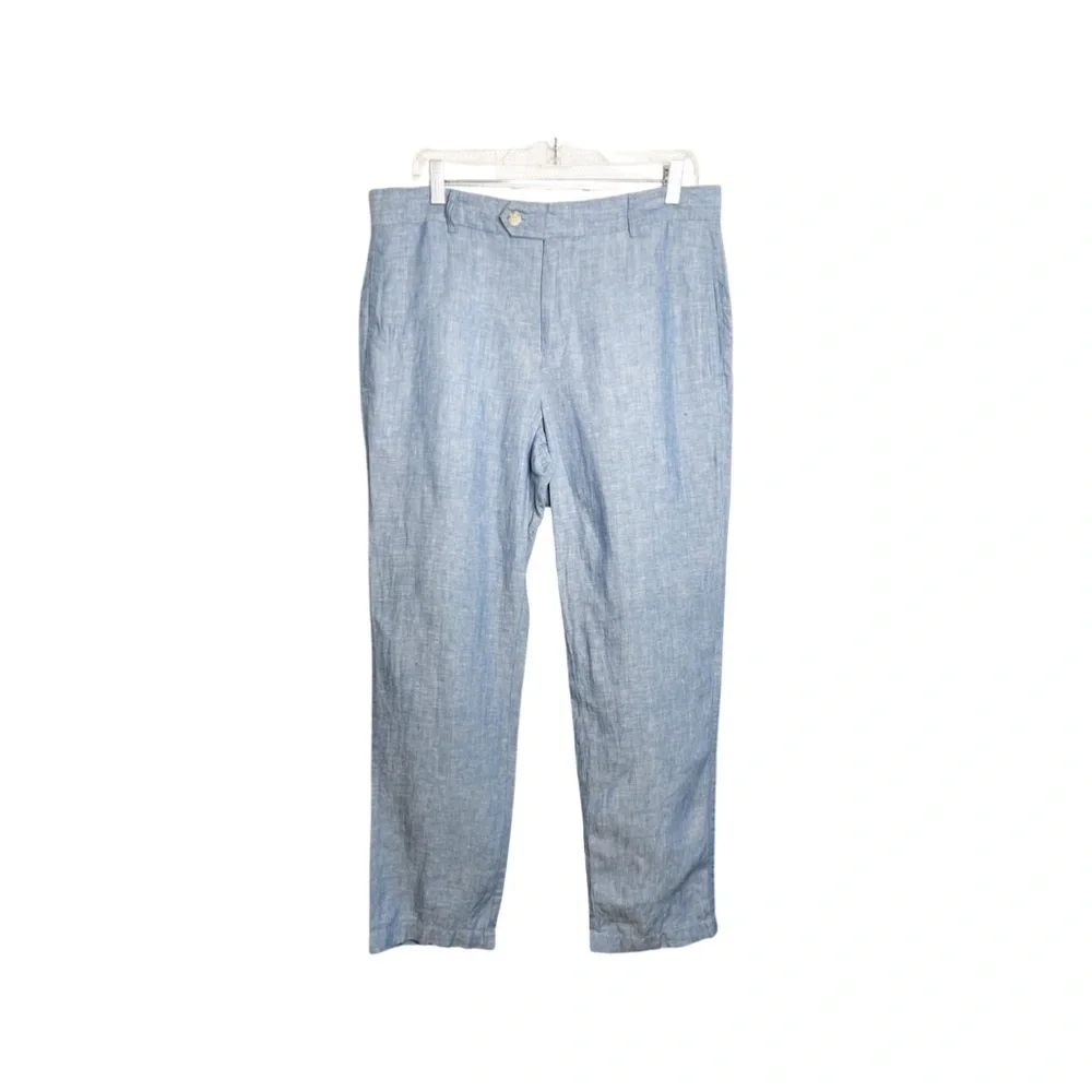 TailorBryd collection Linen Men blue pebbled Beach flat front golf pants 34/32